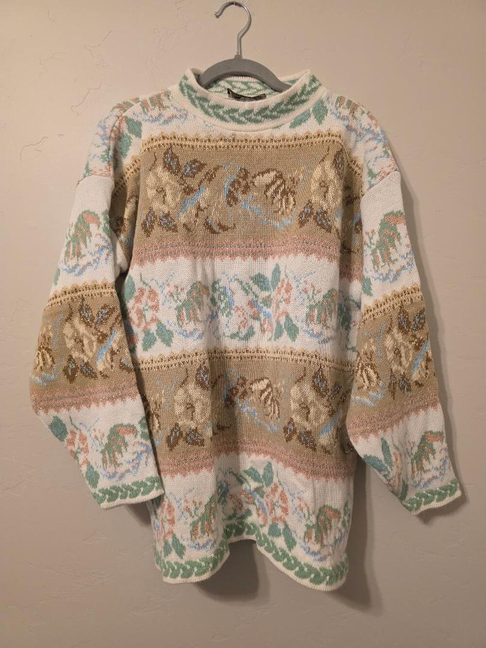 Dana Scott Vintage Pastel Metallic Knit Sweater Size Large